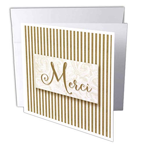 3Drose French Language Merci Thank You With Bold Golden Stripes - Greeting Card, 6" X 6", Single (Gc_245325_5) #TOP14