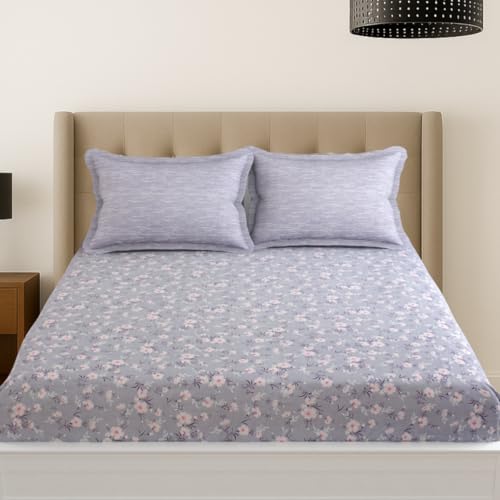 Image of MAFATLAL Plush 140 GSM Double Bed Sheet | Smooth Microfiber Cloth | Queen 90x100 | Gentle on Skin | Light Purple