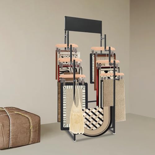 Ongniong Carpet Sample Display Racks, Floor Standing Metal Carpet Scarf Display Stand, Multi Layer Door Mat Hanging Shelf, Commercial Fabric Sample Display Shelf for Retail Store (Black)