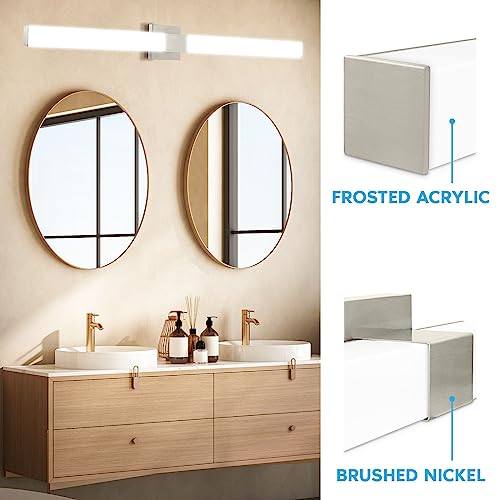 Image of LUXRITE LED Bathroom Vanity Light Fixtures Square 48 Inch Brushed Nickel 5 CCT 2700K-5000K Selectable Over Mirror Vanity Lights Modern Wall Light Bar 38W 2800 Lumens CRI 90 Dimmable Damp Rated ETL