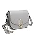 Miss Lulu Handbags Women Fashion Tassel Decoration Zipper Flap Shoulder Cross-Body Saddle Bag with Lock Closure Grey