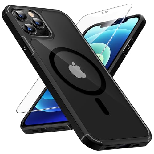Image of TAURI for iPhone 12 Pro Max Case, Compatible with MagSafe, Black | with Screen Protector, Not-Yellowing Military-Grade Protection, Shockproof Slim Magnetic Case for iPhone 12 ProMax