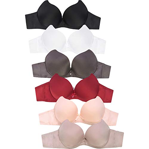 Mamia Women's Push Up Bra in Lace and Plain Full Cups, Pack of 6 (Tess, 38B)