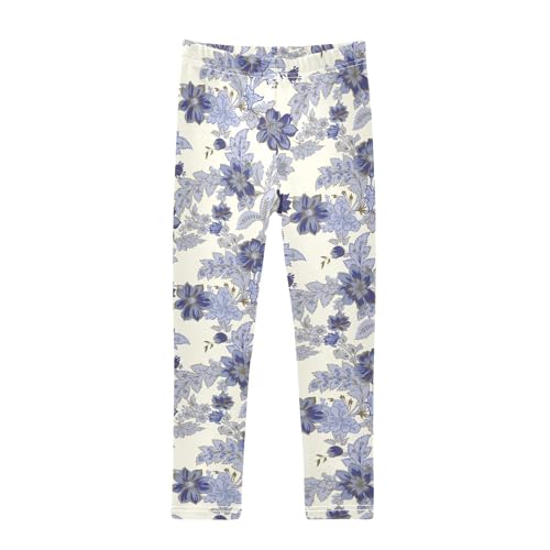 Hand Drawn Floral Pattern Background Girls Leggings,Workout Leggings for Girls Toddler Athletic Leggings Size for 3-10T