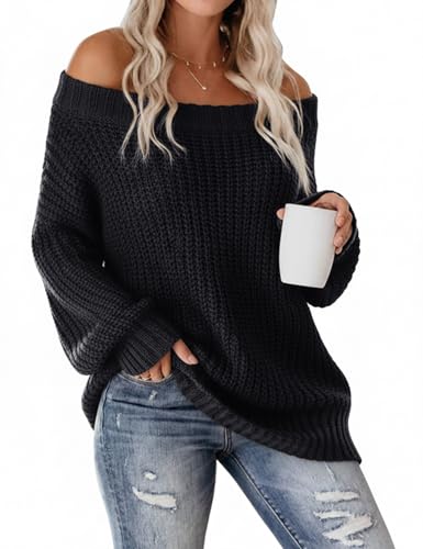 Image of VIMPUNEC Womens Off Shoulder Color Block Sweater Oversized Pullover Top