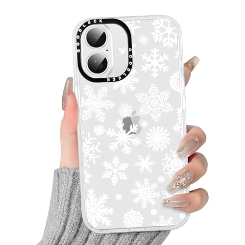 Vxinvnoi Navidad Funda para iPhone 16 6,1'', Christmas Aesthetic Diseño de Dibujos Transparente Case Protector Carcasa, Antigolpes Suave Silicona TPU Navideña Mujeres Case - Copo de Nieve 01