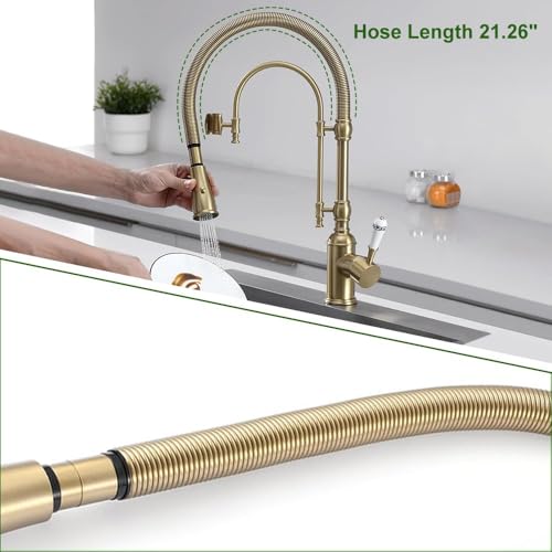 KunMai Kitchen Faucets Brushed Gold Kitchen Sink Faucet with Pull Down Sprayer High Arc Dual-Mode Kitchen Faucet - Thumbnail 3