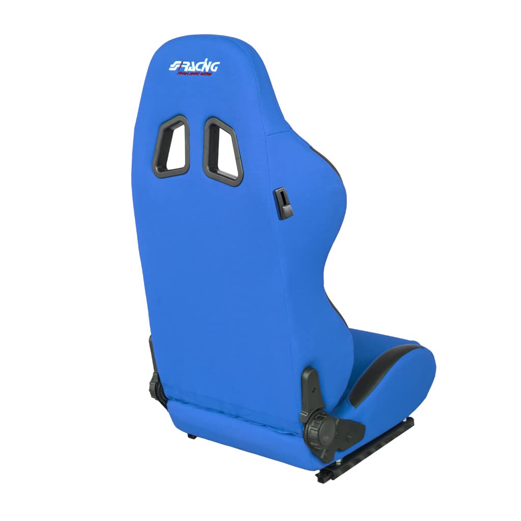 Simoni Racing SRS/1B Sedile Sportivo Jenson Reclinabile e Ribaltabile, Tessuto Jacquard Blu con Inserti in Pelle PU Nera, Slitte Universali Incluse, Fori Cinture Sportive