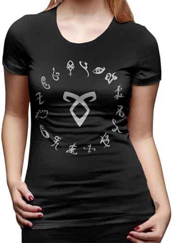 Shadowhunters T-Shirt All Runes Symbol Shadowhunters T Shirt Short-Sleeve Cotton Women Tshirt O Neck Ladies Tee Shirt Black