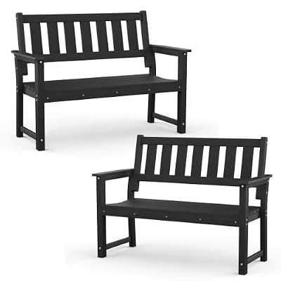 ACUEL 50" Poly Lumber HDPE Outdoor Bench Patio Seating, Black, 2 Pack