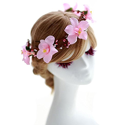 Love Sweety Bride Flower Crown With Adjustable Ribbon For Wedding HH8 (Pink)
