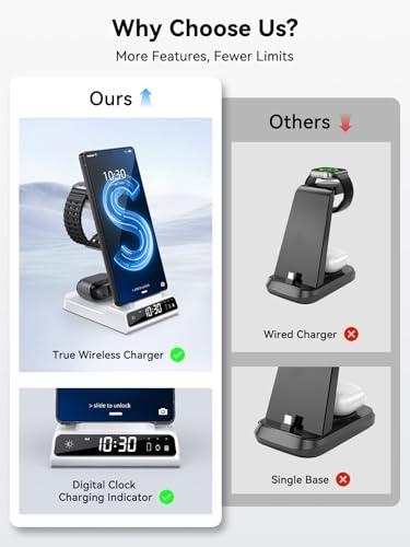 Image of Wireless Charger for Samsung S25 with Clock 3 in 1 Android Charging Station