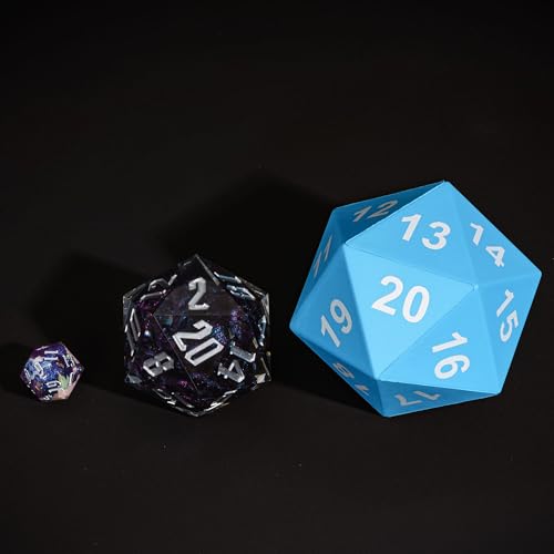 Image of Large Foam D20 Dice, 80mm Jumbo D20 DND Spindown 20 Sided Dice D&D Polyhedral with Drawstring Bag for Role Playing Games (Blue)