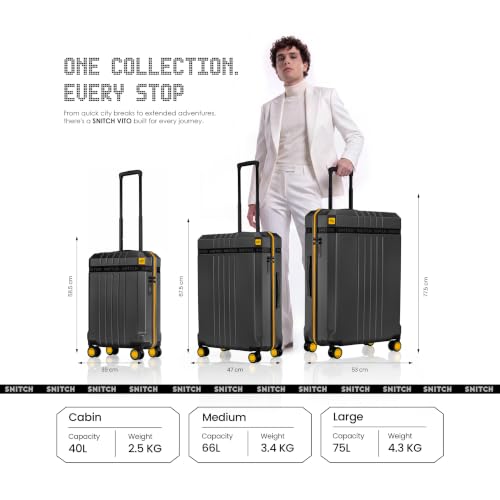 Image of SNITCH VITTO 2-Piece Set Black Polycarbonate Hard Travel Suitcase - Trolley Bag Set of 2 & Luggage with 8 Wheels, Premium Lock, Wet Pouch & Free Shoe Bag
