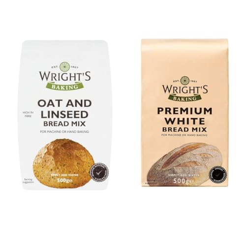 Wright's | Oat & Linseed Bread Mix And Premium White Bread Mix 500g | For Machine or Hand Baking | Suitable for Vegetarians