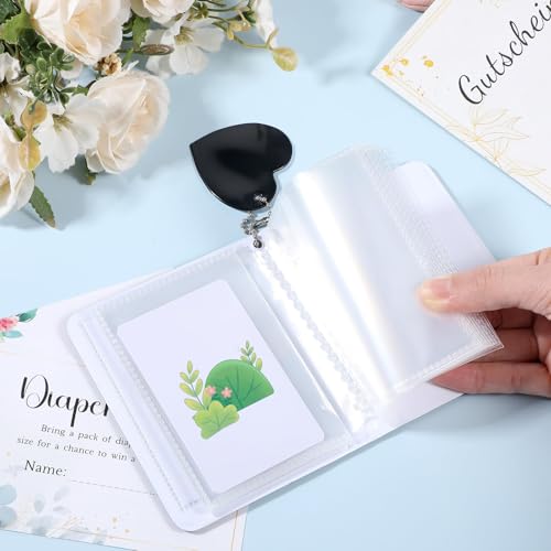 Image of Mini Photo Album, Mini Photo Album Keychain, Small Photo Card Book Love Heart Hollow Photos Card ID Holder with Pendant for Collection, 32 Pockets(Black)