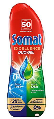 Somat Excellence Gel Anti-Grasa (50 lavados), detergente lavavajillas desengrasante, lavavajilla líquido automático en botella, jabón para platos con desengrasantes activos, 900 mililitro, 1