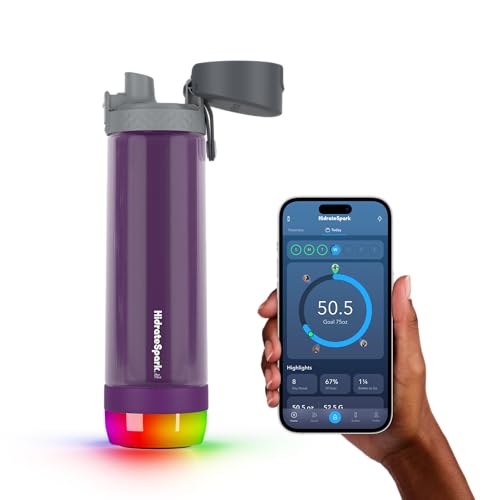 Hidrate Spark PRO Lite Smart Water Bottle – Tritan Plastic – Tracks Water Intake with Bluetooth, LED Glow Reminder When You Need to Drink – Chug Lid, 24 oz, Wildberry