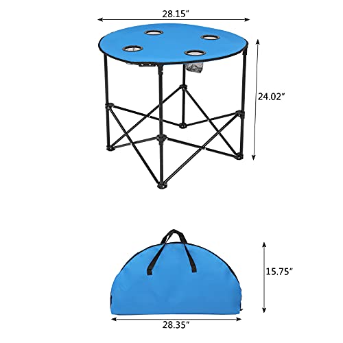 Noyy Oxford Cloth Steel Round Outdoor Folding Table Heavy-Duty Portable Compact Foldable Table With 4 Cup Holders, Easy To Carry For Camping, Beach, Picnic #TOP6