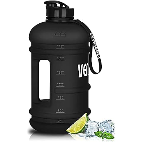 2.2L Water Bottle, Extra Strong Leakproof BPA Free 2.2 Litre Large Water Jug Half Gallon Hydrate Sturdy Ideal for Adults Men Family Sport Gym Fitness Outdoor Cycling Bodybuilding 73oz (Black) Cover