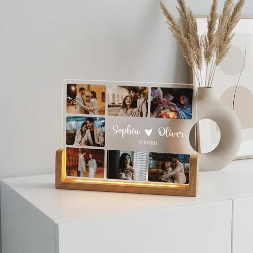 Image of Customized Photo Led Light With Adapter Frame for Couples | Personalized Picture Frame Wooden Stand | Custom Gift | Romantic Anniversary, Wedding, Birthday valentine's day for Gift Him or Her (U Shape Lamp)