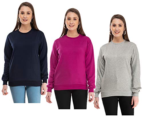 Image of IndiWeaves Women Fleece Warm Sweatshirt for Winters (S,Grey,Purple,Nevy Blue) Pack of 3