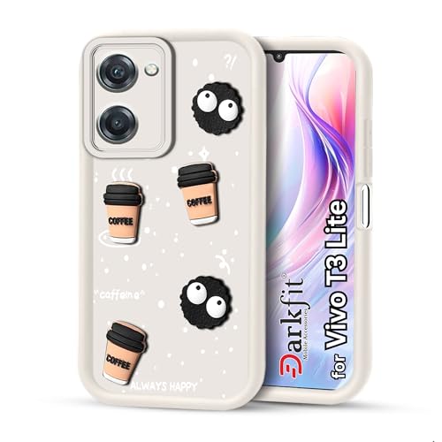Image of Back Case Cover Compatible with Vivo T3 Lite 5G | Cute Fun Cartoon Ball 3D Coffee Silicone Case | Body Protection | Camera Protection | Shock Proof | Color White | Pack of 1