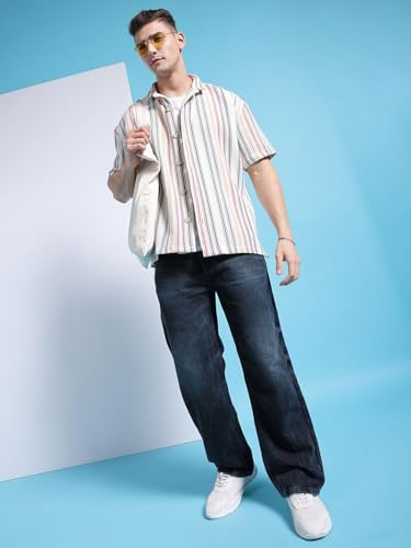 Image of The Indian Garage Co Men Baggy Solid Mid-Rise Stretchable Jeans