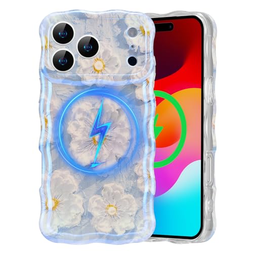 Coque iPhone 17 Pro MagSafe TPU souple antichoc fleur peinture à l'huile coque femme bleu