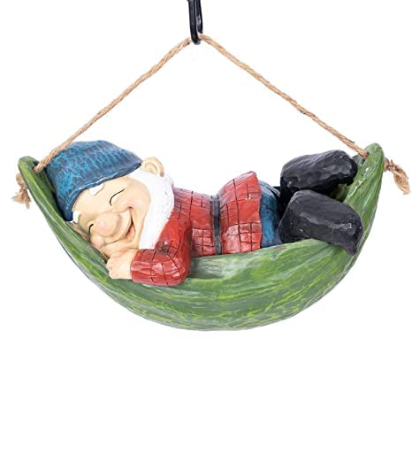 Sleeping Gnome On Hammock Garden Decor, Home Decor, Hanging Gnome, Hanging Decor, Pack of 1