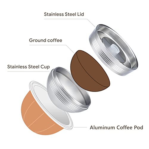 Stainless Steel Vertuo Next Reusable Pod+Empty Refillable Alumium Coffee Pods-80+150+230Ml Each 6 Pcs + 1Pcs Coffee Capsule Tamper For Reusable Nes Presso Vertuo Next Pods #TOP1