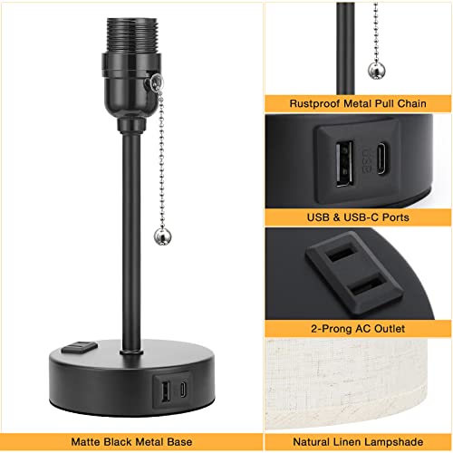 Image of Small Bedside Table Lamp for Bedroom - Desk Lamp with USB Ports for Dorm
