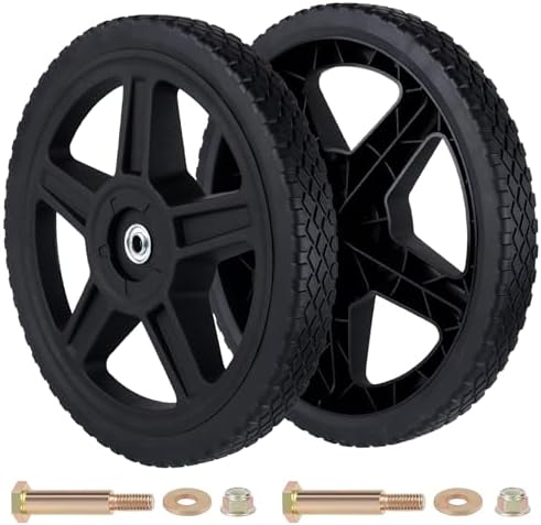CheeMuii 2 Pack 14" Push Lawn Mower Wheels 2 Pcs 14 Inch Push Mower Wheels with Bolts and Lock Nuts Kit Fit for Most Standard push Lawn Mowers/Generator/Garden Tiller/Handtruck