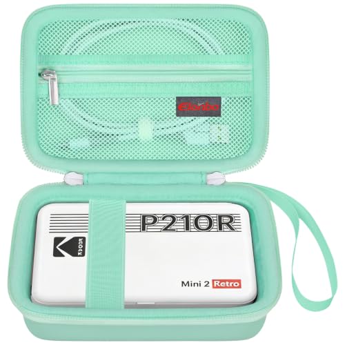 Image of Elonbo Carrying Case for KODAK Mini 2 Retro 2x3 Portable Photo Printer | Bluetooth Smartphone Instant Color Printer Hard Travel Protective Bag, Mesh Pocket fits Cartridge Photo Paper Sheets, Green