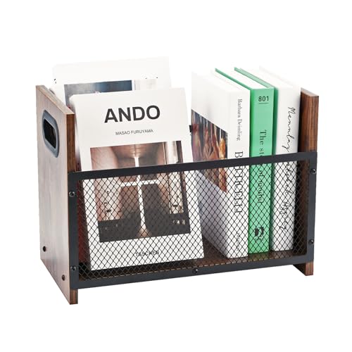 WBJKZJD Magazine Holder, Desktop Magazine Rack File Holder Organizer Rustic Storage Basket for Magazines, Books, Newspapers, Tablets (Medium)