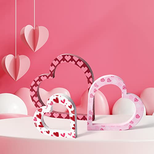 WATINC 3pcs Heart Wooden Signs, Sweet Love Table Decoration, Valentine Wood Tabletop Decor - Image 4
