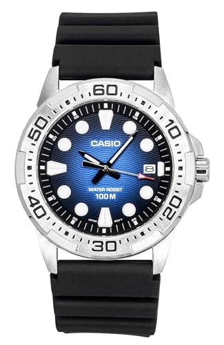 Image of Casio MTD-140-2AV Men's Standard Analogue Watch, Blue Dial, Stainless Steel, WR 100M, Resin Strap, Date