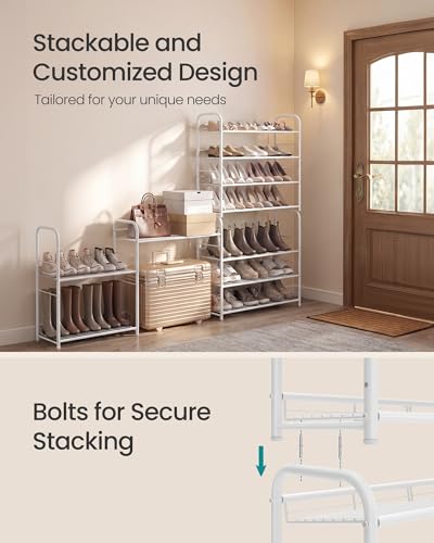 Image of SONGMICS Stackable Shoe Rack, 4 Tier Metal Shoes Rack Storage Shelf, Holds up to 16 Pairs, Adjustable Slanted Shelves Tower Organizer for Closet Entryway Small Spaces, White