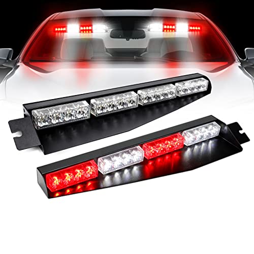 MIRUNNY Visor Strobe Light Bar 32-Led, Cigarette Plug, Interior Windshield Dash Sunvisor Emergency Hazard Warning Lights Traffic Advisor Bracket Split Mount for Security Vehicles Truck (White & Red)