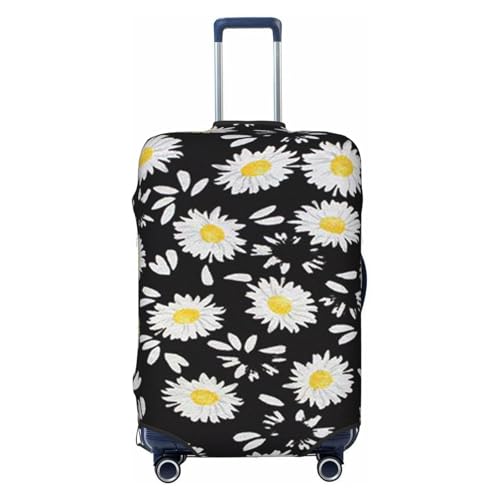 White Daisy Print Suitcase Cover Luggage Protector Washable Elastic Fashionable Travel Gear Cover