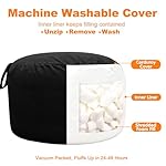 Lukeight Bean Bag Chair for Kids Teens, Memory Foam Filled Floor Lounger, Washable Velvet Cover with Inner Liner, Beanbag Chair with Filling for Gaming and Reading, Black, Large 27" D x 16" H - Image 3