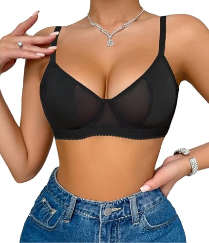 Avidlove Women Sexy Bra Sheer Mesh Underwire Unlined Brassiere See Through Balconette Bra