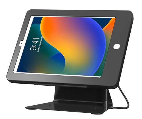 Image of Desktop Anti-Theft Stand - CTA Kiosk Stand with Stylus, Tether, and Aluminum Enclosure for iPad (Gen 2-6), Air (Gen 1 & 2), & Pro 9.7 - Black (PAD-DASB)