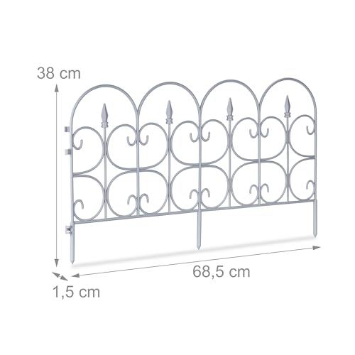 Relaxdays Beetzaun, 6er Set, HxB: je 38 x 68,5 cm, Zierzaun Garten, zum Stecken, Beeteinfassung antik, Kunststoff, grau