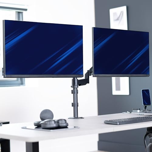 Image of VIVO 17 to 32 inch Dual Mechanical Monitor Mount, 2 Tension Spring Arms, Adjustable Swivel, Rotation, Heavy Duty VESA Desk Stand with C-clamp, Grommet, Max VESA 100x100, Black, STAND-V002K