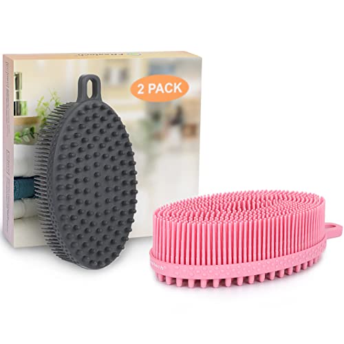 FREATECH 2-Pack Silicone Body Scrubber, Gentle Exfoliating Bath Shower Body Cleansing Brush, More Hygienic Than Loofah