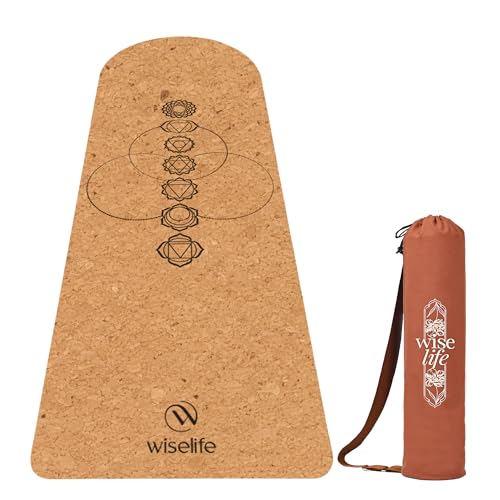 Image of Wiselife Arch Cork Natural Rubber Yoga Mat with Yoga Mat Bag 6MM | Extra Large Extra Wide | Anti skid Anti slip for Yoga & Workout (Cork 7 chakra)