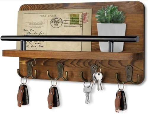 ChoyClit キーフック 玄関 木製 壁掛けフック 鍵置き 鍵掛け キーハンガー おしゃれ 収納ラック 飾り棚 小物ホルダー 壁面収納 高耐荷重 ウォールラック コート 帽子 小物 タオル洋服掛け (E)