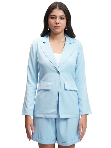 Tokyo Talkies Women Single-Breasted Blazer & Belted Shorts Co-ord Set | Chic & Sophisticated | Perfect for Work & Casual Outings