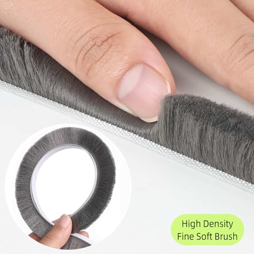 2Pack MILEQEE Door Brush Seal, 66Feet Total, Felt Pile Weather Stripping for Doors, Weather Strip for Windows Cabinet, Self Adhesive Draft Blocker, Dust Stopper Sliding Door Seal Winter, Grey 20m